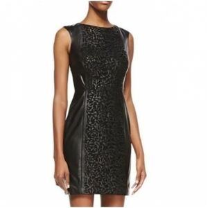 VAKKO Black Lamb Leather Dress With Lace Insert Front Panel